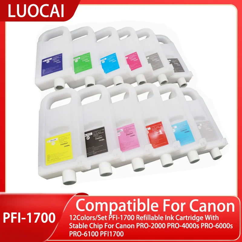 12Colors/Set PFI-1700 Refillable Ink Cartridge With Stable Chip For Canon PRO-2000 PRO-4000s PRO-6000s PRO-6100 PFI1700