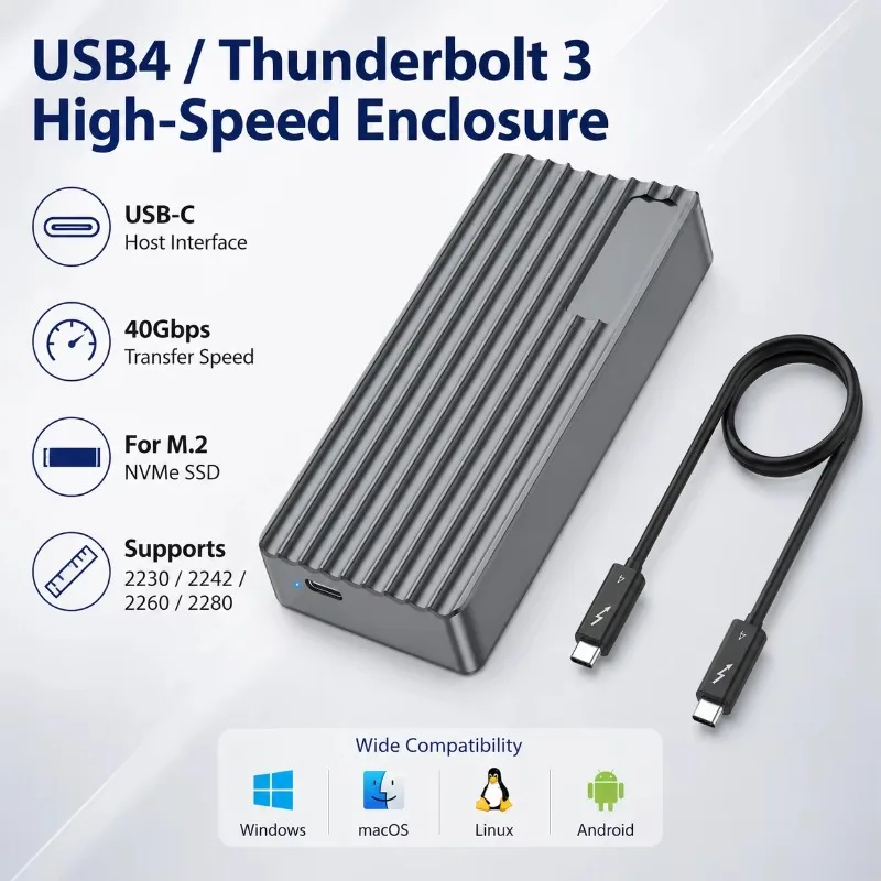 TBT3/USB4 M.2 NVMe SSD Enclosure 40Gbps PCIe Gen4 8TB External Storage for 2230/2242/2260/2280 SSD view 2
