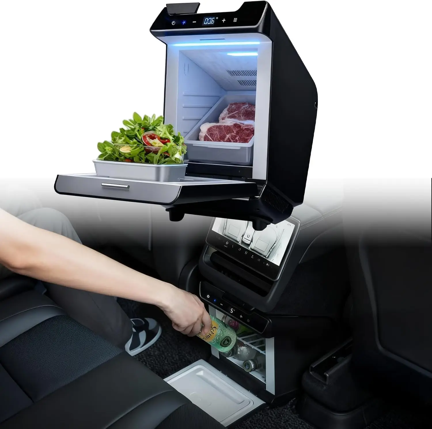 

For Tesla Model Y Juniper 2025 Car Refrigerator 3.6 Quart 32°F~122°F Rear Center Console Freezer Warmer Low-Power Hot Cold Mode