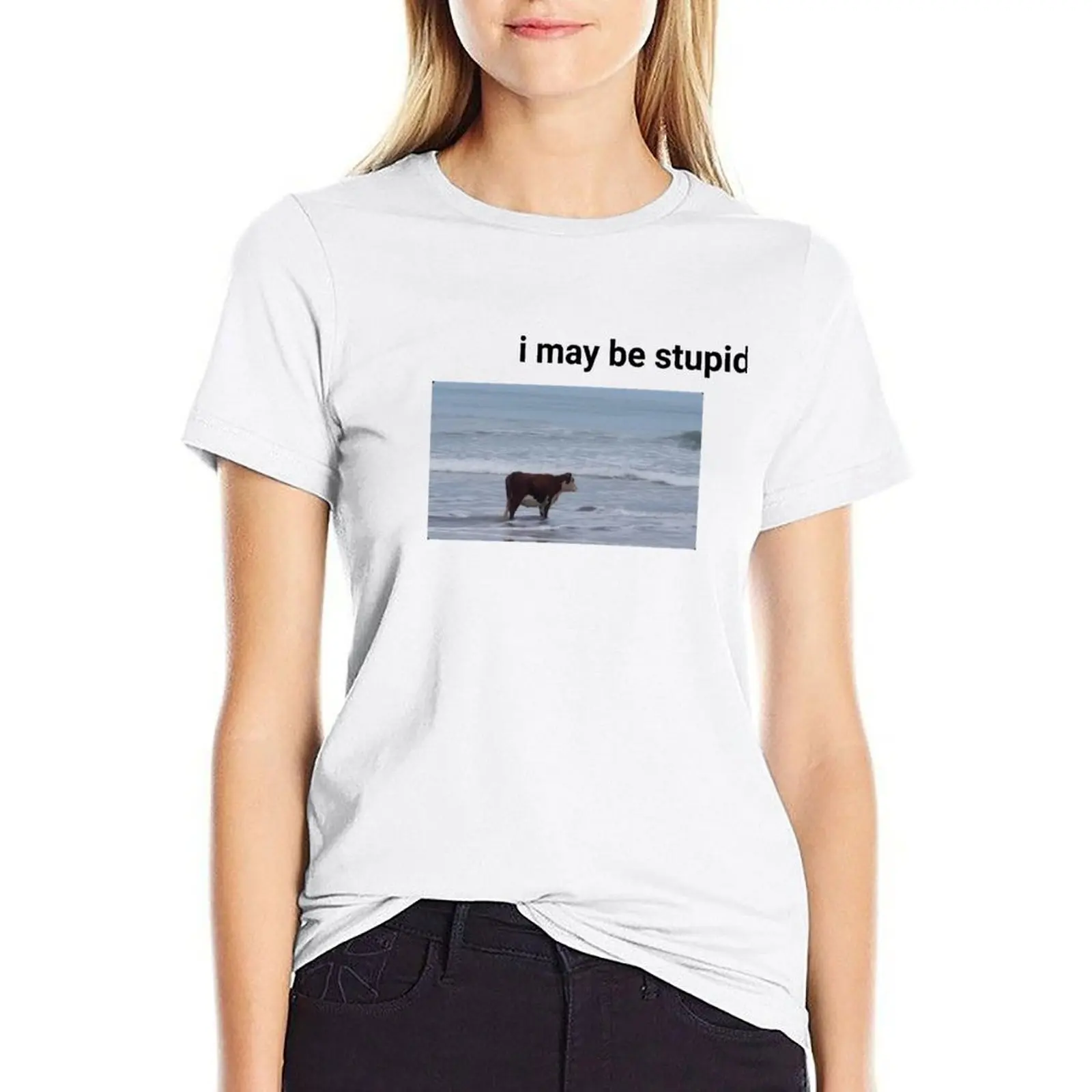 i may be stupid - unhinged t shirts T-shirt plus size tops oversized kawaii clothes plus size t shirts for Women loose fit