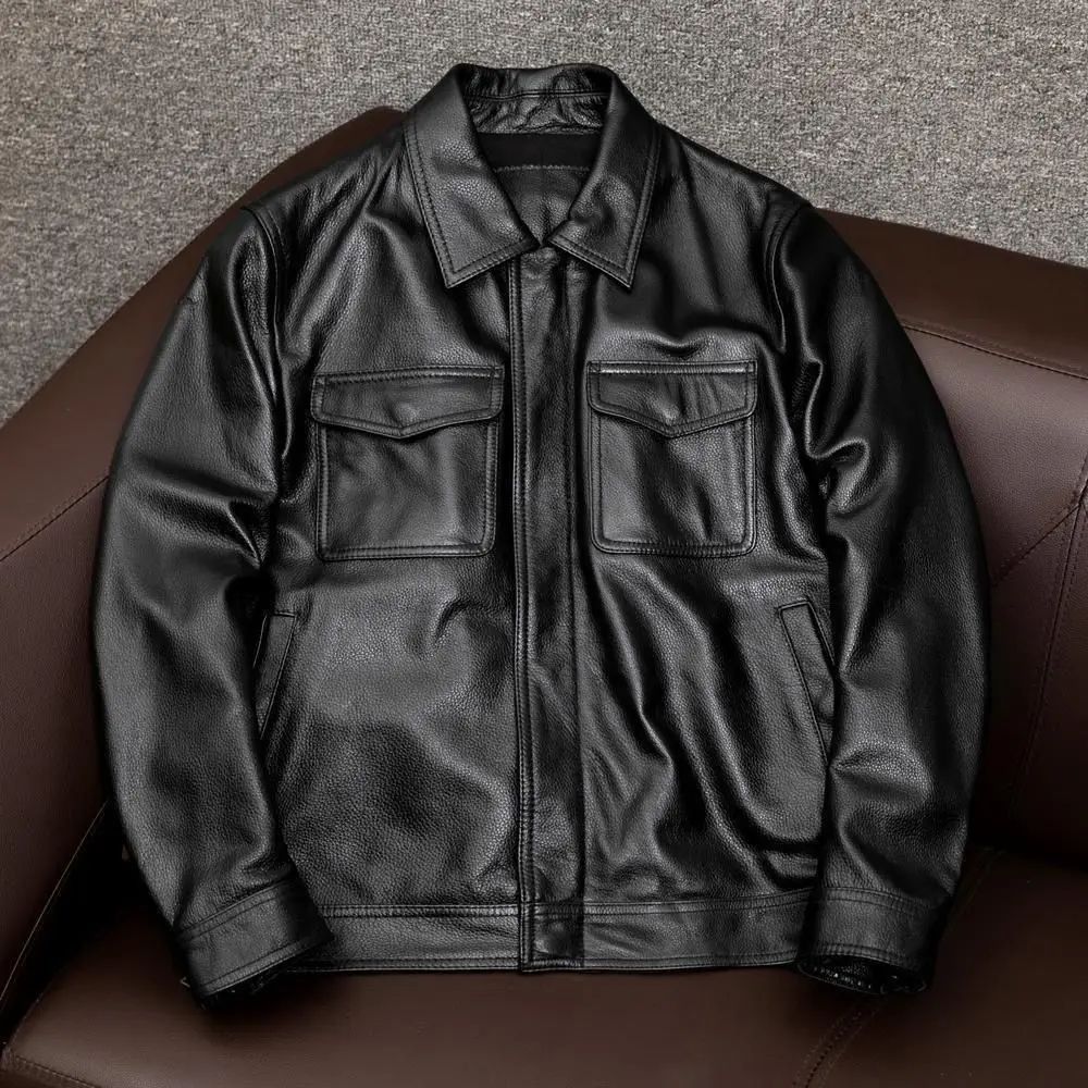 New lapel locomotive leather jacket men's short retro leather jacket