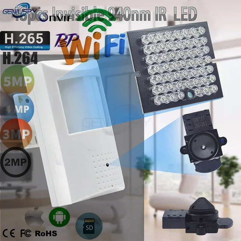 

WIFI TF Slot 5MP 3MP 1080P 8MP IMX415 PIR Style Indoor On vif Mini Wireless IP Camera Invisible 940nm IR LED Built-in MIC Camhi