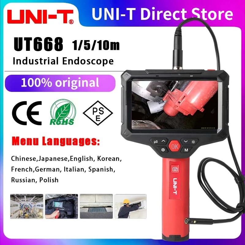 

UNI-T UT668 Industrial Endoscope Dual Lens 200W Pixel HD Camera Endoscope Multi Language Photo Video Record Industrial Endoscope