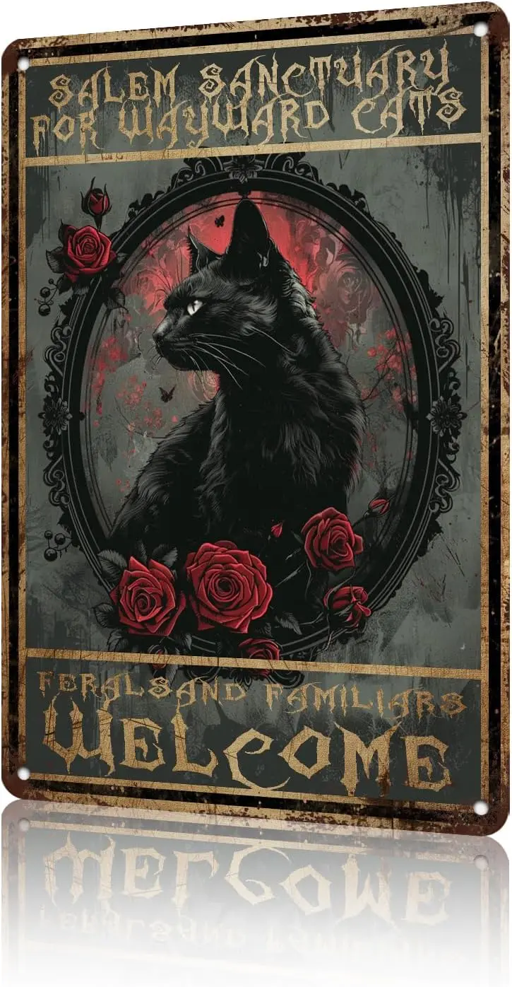 Sanctuary For Wayward Cats Halloween Metal Sign Vintage Plaque Decor Wall Art Wall Decor Room Decor Home Decor Restaurant Decor