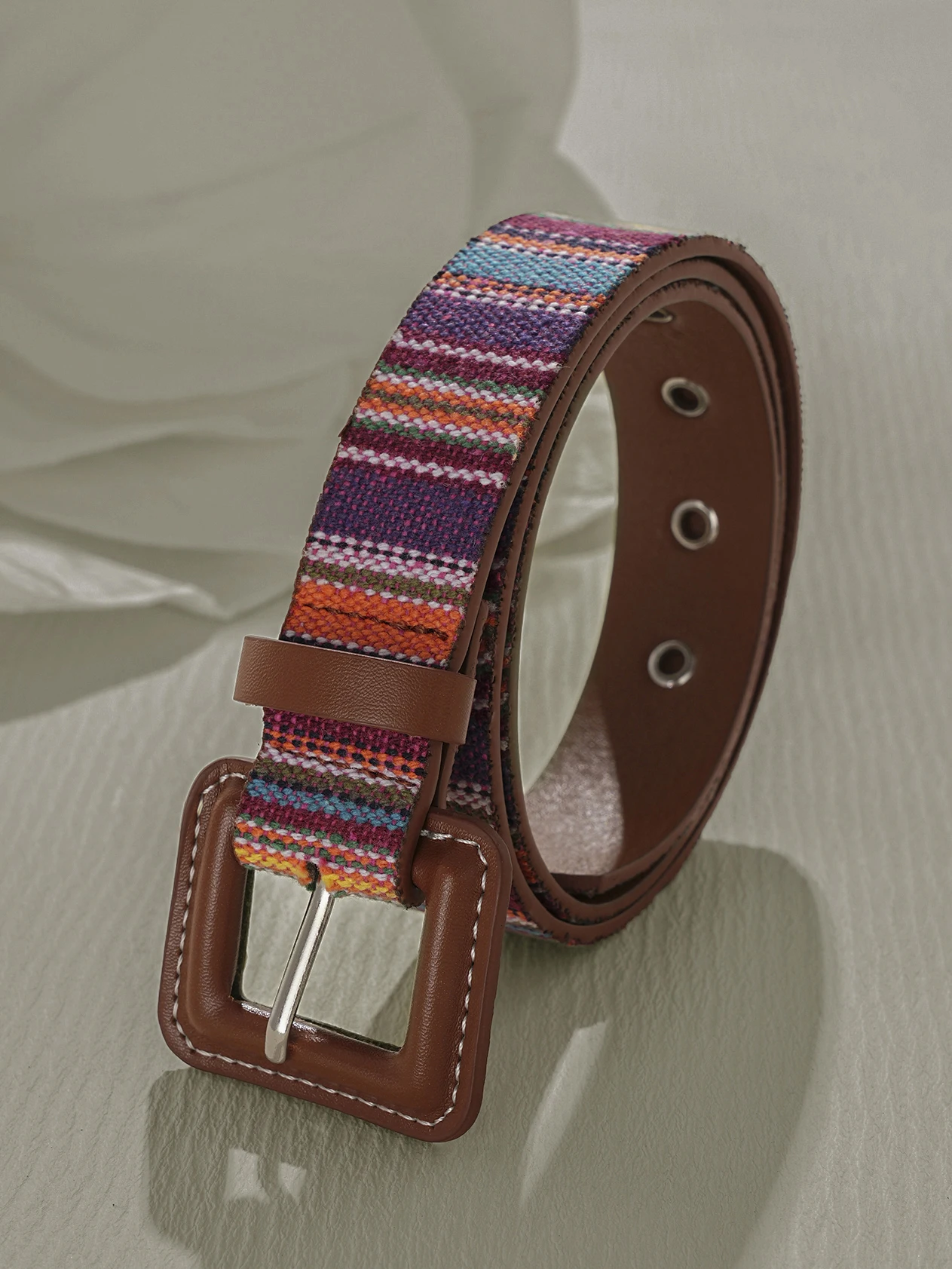 1 قطعة حزام نسائي منسوج متعدد الألوان حزام قبلي أنيق مع مشبك مربع لفساتين سراويل الجينز