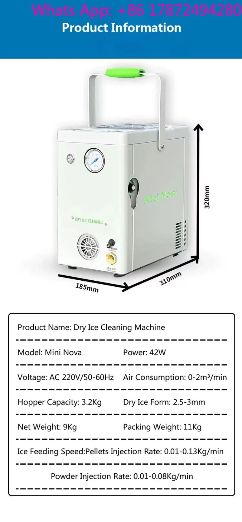 

Small Dry Ice Cleaning Machine 9kg Mini Dry Ice Blaster Portable Parts Cleaning for Auto Engine Cleaning