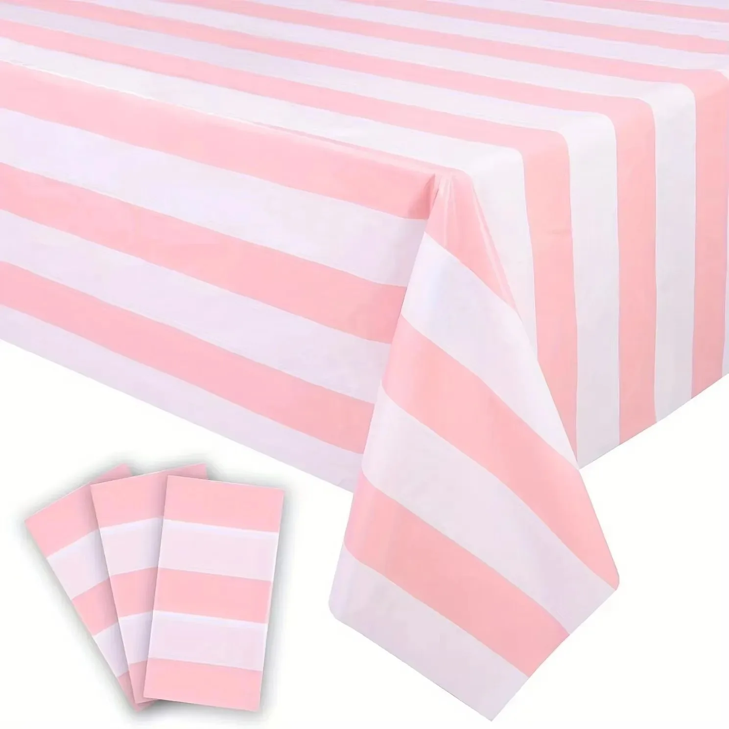 1/2pcs Pink and White Vertical Striped Plastic Tablecloth,Perfect for Birthday Parties, Picnics, Indoor/Outdoor Decorations