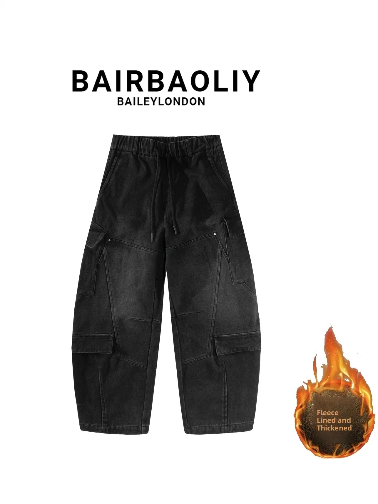 

BAIRBAOLIY Autumn Winter Thiened Fce Multi-ket Knife- Jeans Men's Casual Faion Workwear Denim Long Trousers