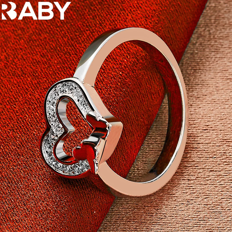 

URBABY 925 Sterling Silver Heart AAA Zircon Ring for Women Wedding Engagement Fashion Charms Party Jewelry Gift