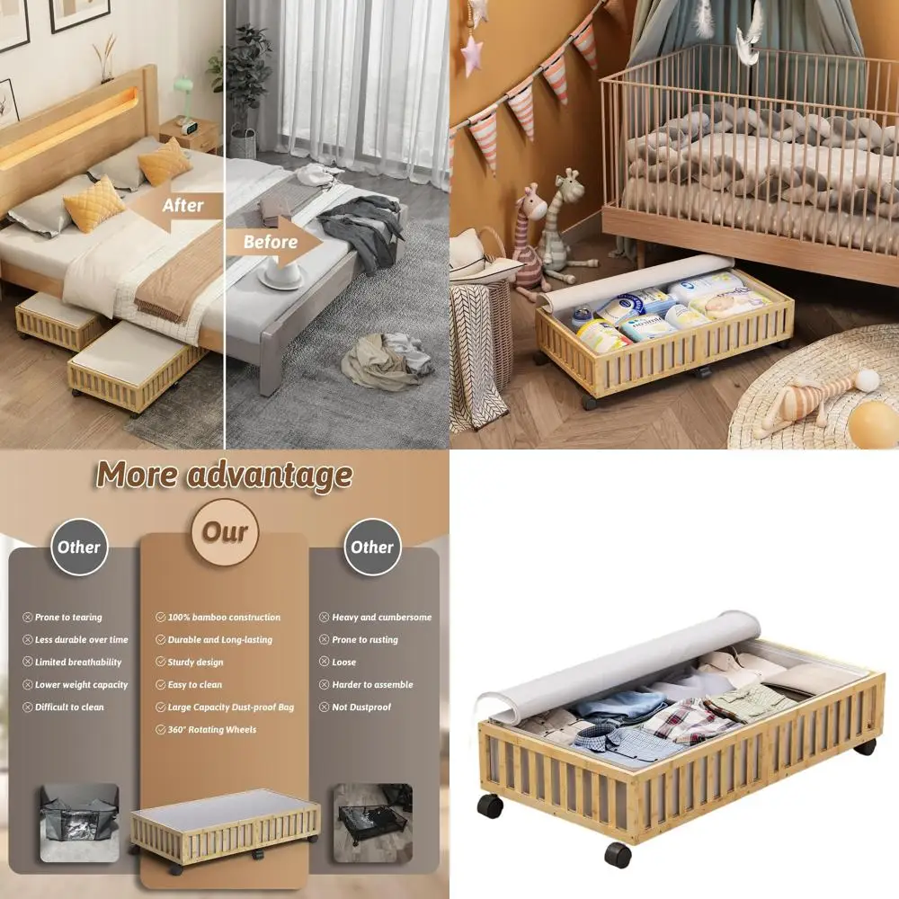 

Large Rolling Underbed Storage Containers, 2-Piece Set for Shoes, Clothes, and Blankets