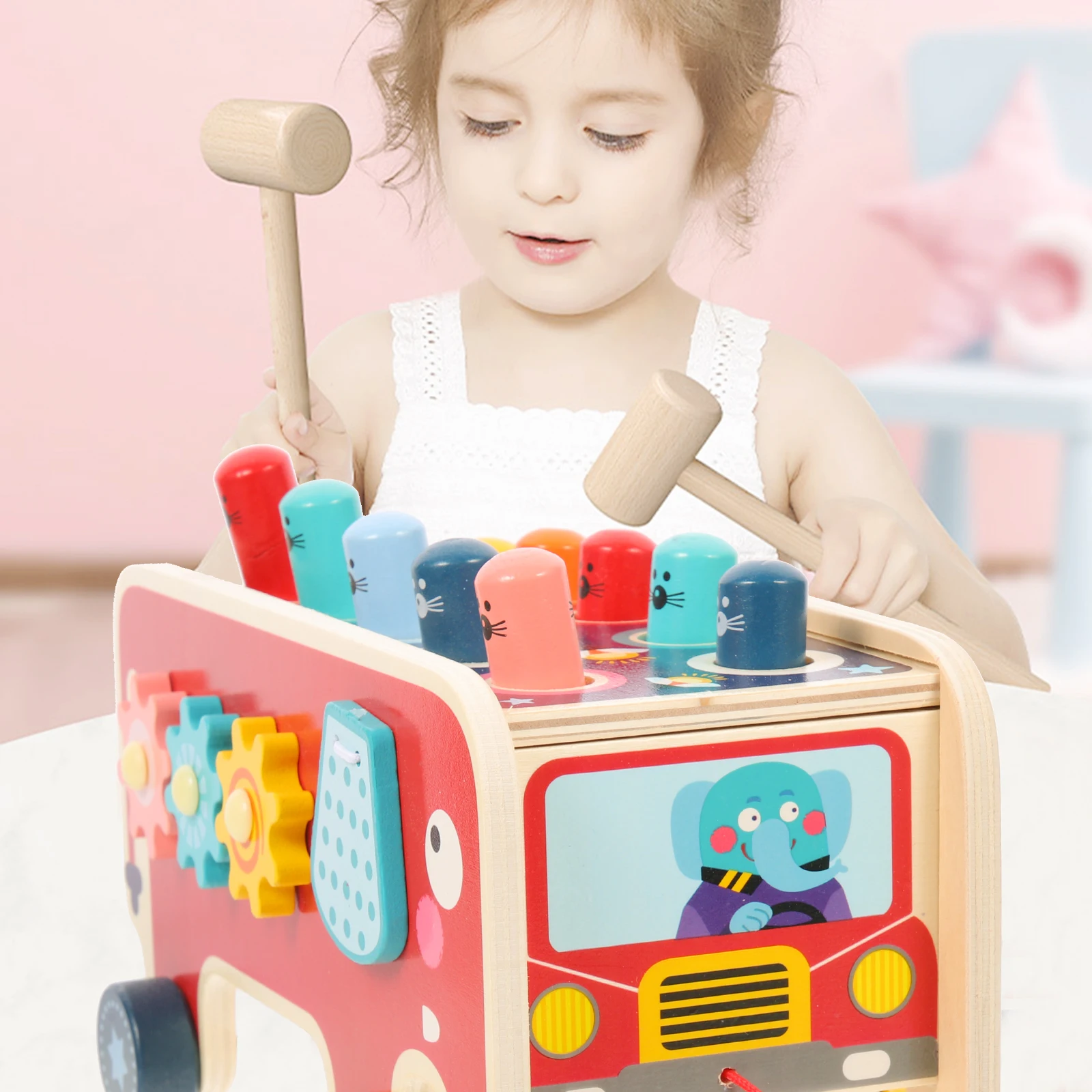 

1Set Wood Hammer Whacking Musical Educational Hand Coordination Early Learning Xylophone Pounding Plaything Kid Xylophone