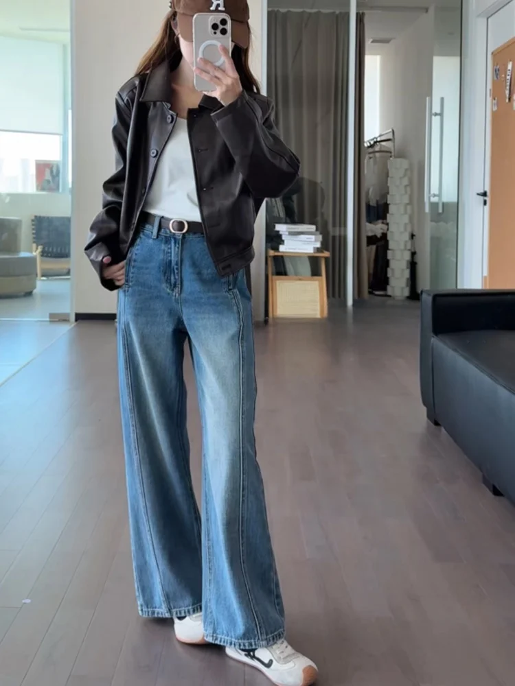 

Джинсы с высокой талией и широкими штанинами для женщин: облегающие джинсовые брюки, осенние, свободные, удобные, винтажные, стройнящие, подходят для фигуры типа «груша»