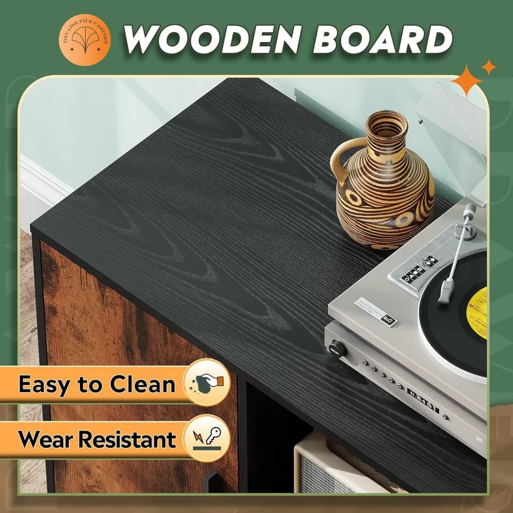 1-Drawer Rolling File Cabinet with Lock, Wooden Home Office Printer Stand, Mobile Storage Solution