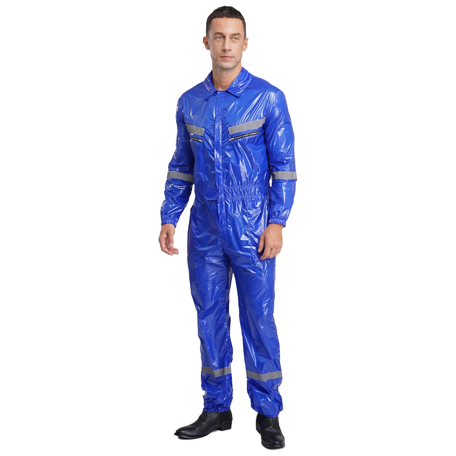 بدلة قفز رجالي مقاومة للماء خفيفة الوزن عاكسة بأكمام طويلة وسحاب أمامي ملابس عمل رش الطلاء ملابس العمل