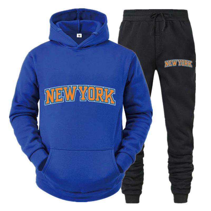 NEW YORK Printed Hooded Suit Couple Hoodies+Pants Tracksuits Casual Pullovers Sweatershirts Sweatpants Jogger Outfits