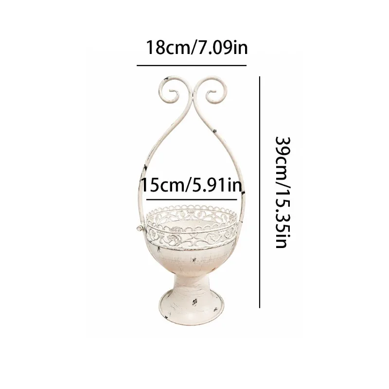 Metal Ironwork Retro Vintage Flower Pot Garden Balcony Courtyard Plant Vase Home Furnishings White Flower Pot Decorate Ornaments
