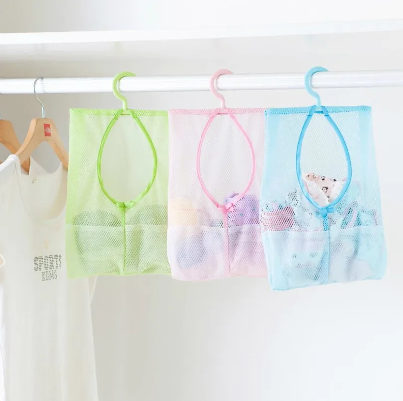 Multiuse Hanging Storage Bags Clothespin Mesh Bag Organizer with Hook for Bath Swimming Kids Toys Storage Baskets