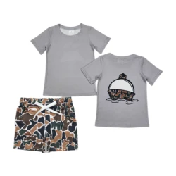 Wholesale Baby Boy Summer Set Children Short Sleeves Fishing Tee T-shirt Toddler Infant Pocket Brown Camo Shorts Kids Outfit