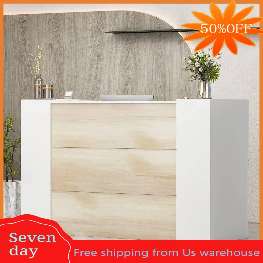 

Large Reception Desk with Counter,Retail Counter with Private Lockable Storage Adjustable Shelves,for Salon Reception Room