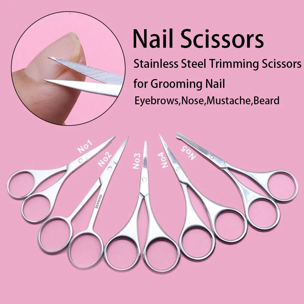 กรรไกรตัดแต่งทรงผม สแตนเลสสีเงิน 1 ชิ้น ผิวกระจก สำหรับตกแต่งเล็บ คิ้ว จมูก หนวด เครา หนังกำพร้า ทำเล็บ