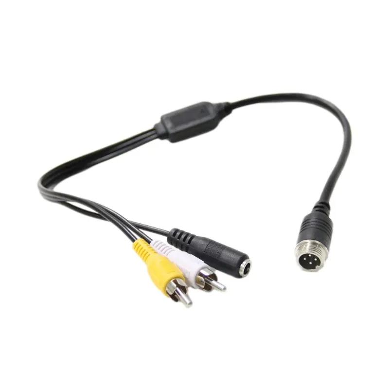 Cable adaptador de corriente de vídeo con conector hembra de 4 pines macho a 2RCA macho y CC hembra para sistema de cámara de vehículo