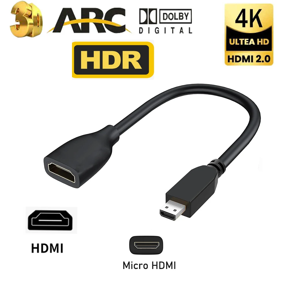 Kabel Micro HDMI 4K 60 Hz Dwukierunkowy adapter kabla HDMI na Micro HDMI 2.0 do Raspberry Pi 5/Pi 4/GoPro Hero 7 6/laptopów i tabletów