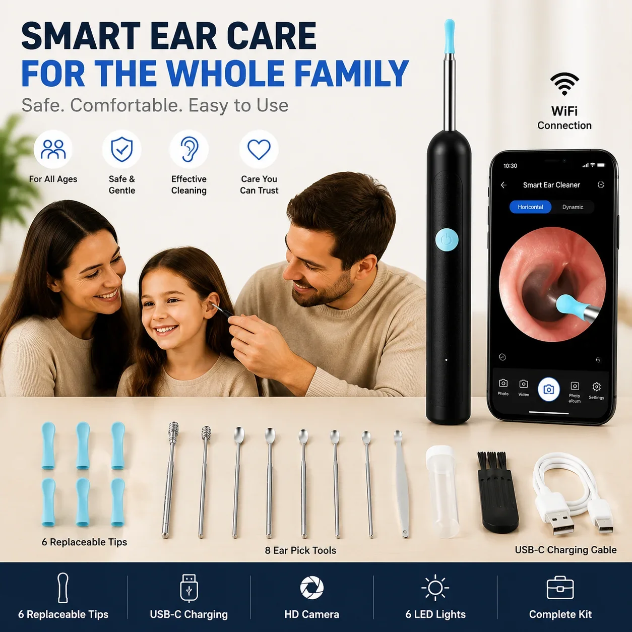 Smart Visual Ear Wax Remover with 1080P HD Camera, USB C Rechargeable Ear Cleaner, Waterproof Ear Scope Otoscope, Safe Ear Wax R view 6