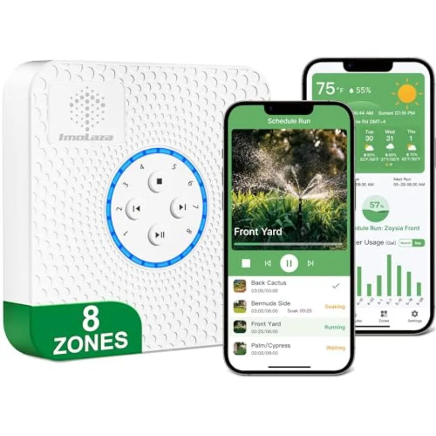 

Умный контроллер полива на 8 зон с Wi-Fi, автоматизированным управлением, функцией испарительного орошения, управлением через приложение, защитой от дождя и заморозков