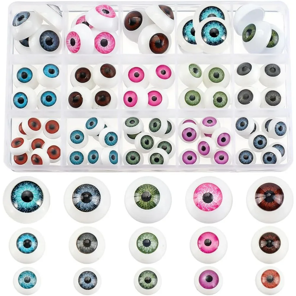 

80PCS Realistic Eyeballs 15 Styles Half Round Acrylic Eyes Hollow Eyeballs Horror Props Costume for Halloween Party making kit
