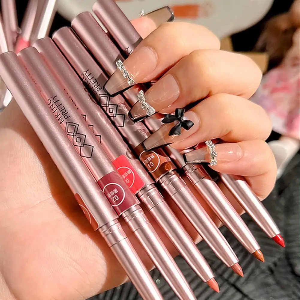 Lápis de delineador labial vermelho com rotação automática, baixa saturação, maquiagem de longa duração, à prova d'água, hidratante, maquiagem coreana