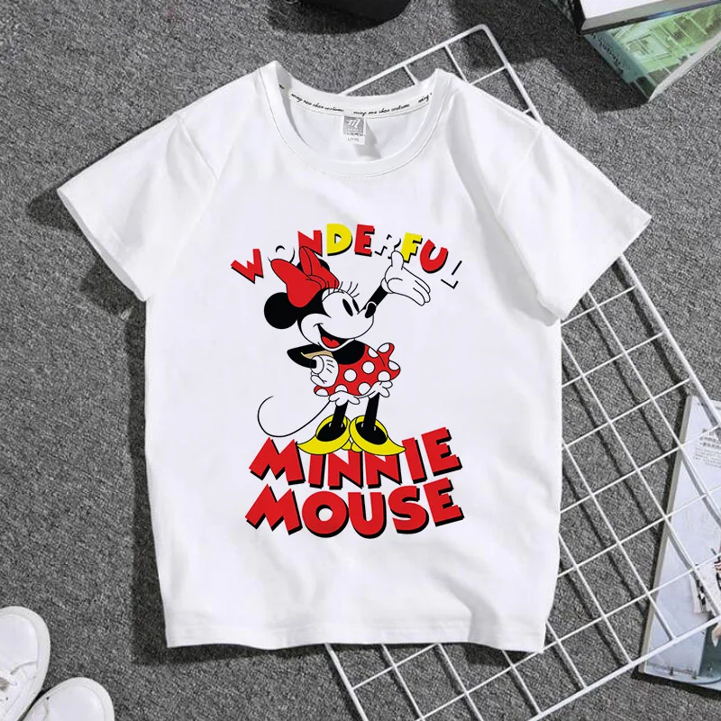 الصيف الكرتون لطيف ميكي ماوس الكرتون القطن الخالص ملابس الأطفال طالب جولة الرقبة تي شيرت بأكمام قصيرة