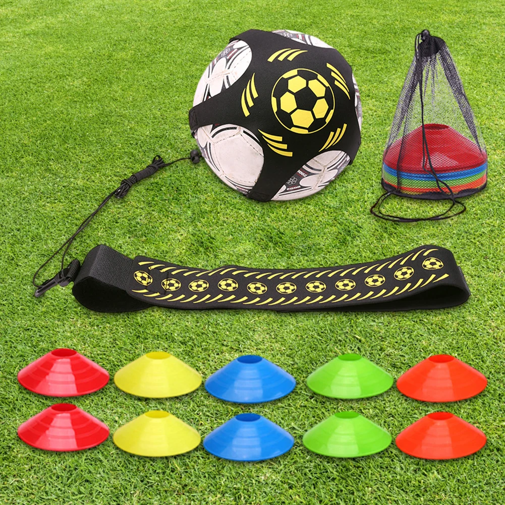 Football Kick Throw Solo Practice Training Aid with Soccer Cones Soccer Kick Throw Trainer Adjustable Waist Belt for Kids Adults