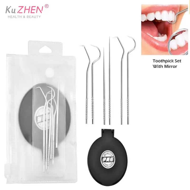 1/3/6/7Pcs Toothpick Set Metal Stainless Steel Oral Cleaning Tooth Flossing Portable Toothpick Floss Teeth Cleaner with Mirror