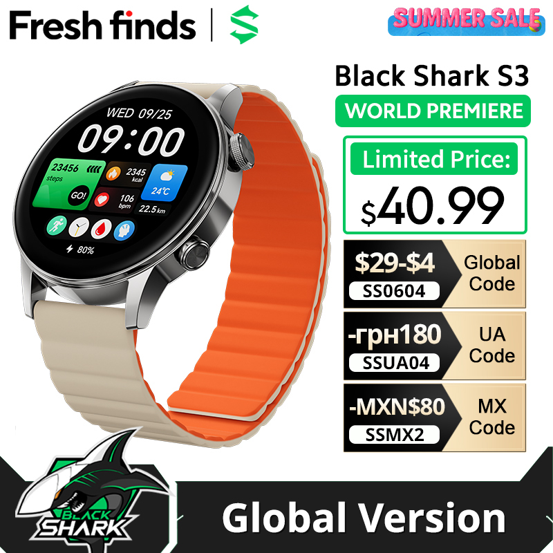  [World Premiere]Black Shark S3 Smart Watch Global Version 15 Days Battery Life 150+ Sports Mode 1.43'' AMOLED Display GNSS 5ATM 