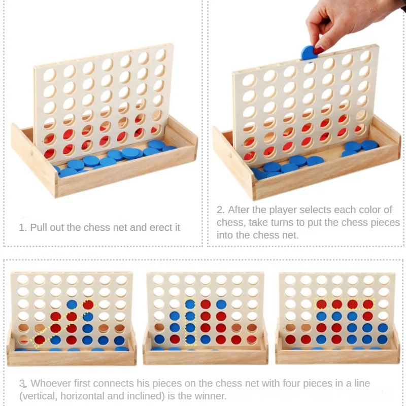 Nowa Drewniana Gra Planszowa Cztery w Rzędzie 4 Połączone Gry na Podróże Składana Klasyczna Gra Rodzinna Zabawka Prezent na Boże Narodzenie
