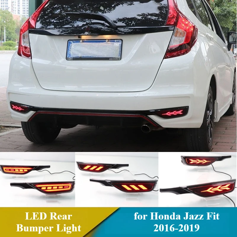 

Car Rear Fog Lamp for Honda Jazz Fit 2016 2017 2018 2019 2pc LED Rear Bumper Light Brake Light DRL Flowing Turn Signal Reflector