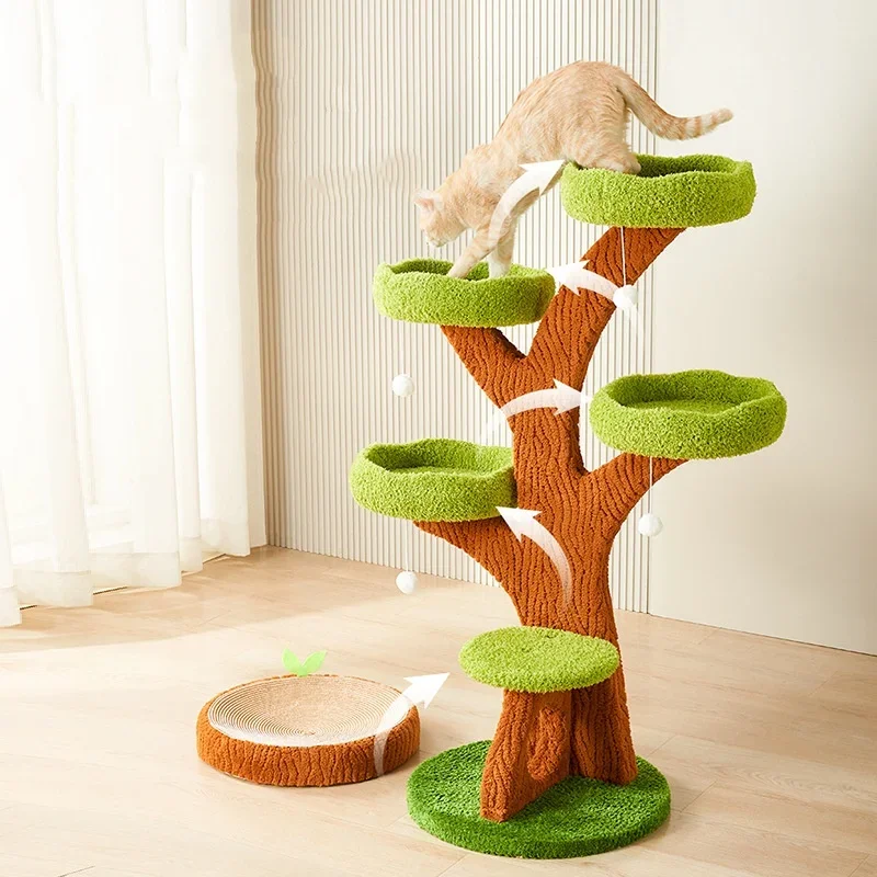 Cat Scratching Post Climbing Frame Tree House Modern Luxury Tower Scratching Trees Customized Scratcher Wood Cat Trees