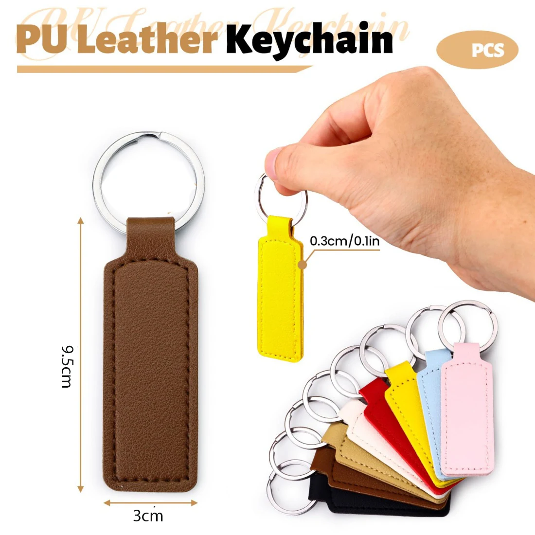 10 Stück heller PU-Leder-Schlüsselanhänger, doppelseitiger Auto-Schlüsselanhänger, Schlüsselzubehör, neue einfache Unisex-Schlüsselanhänger – Detail 2