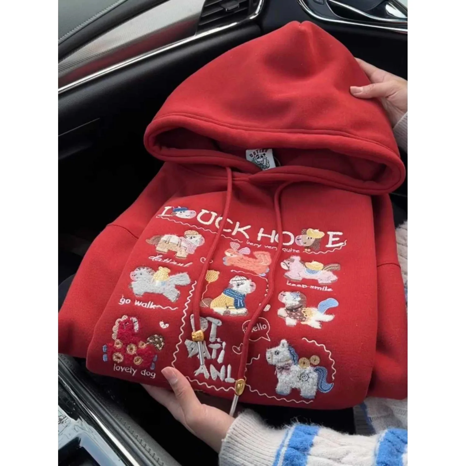 

Осенне-зимняя мужская толстовка с флисовой подкладкой больших размеров, повседневная свободная красная куртка с вышивкой, универсальная толстовка с длинными рукавами