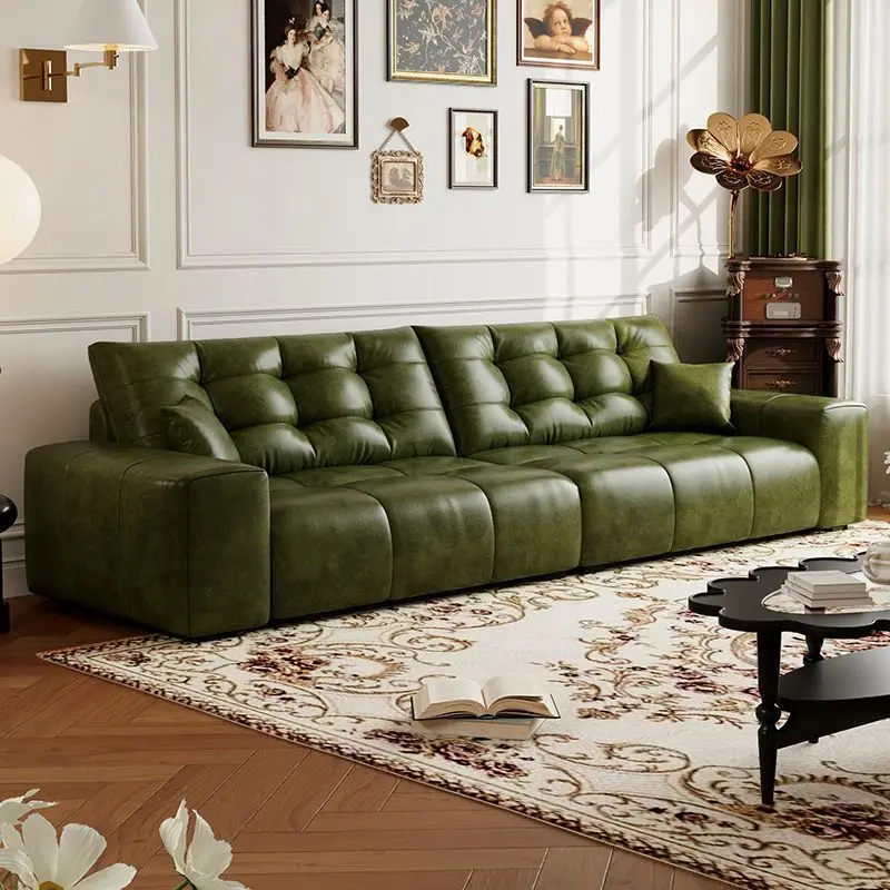 LTT retro style oil wax cat scratching sofa antique style old brown sofa in the living room