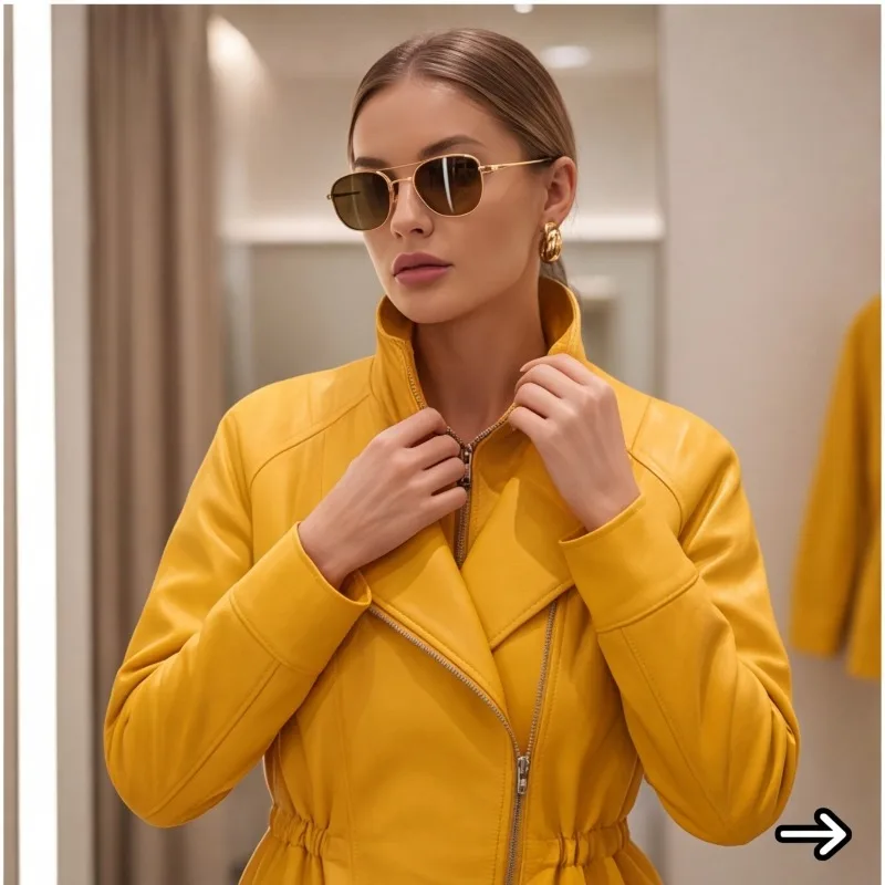 Guobioziy 2026 Classic Commuter Style Women's Jacket, Double Collar Zipper, Loose Long Sleeve Top, Fall and Winter Daily Wear