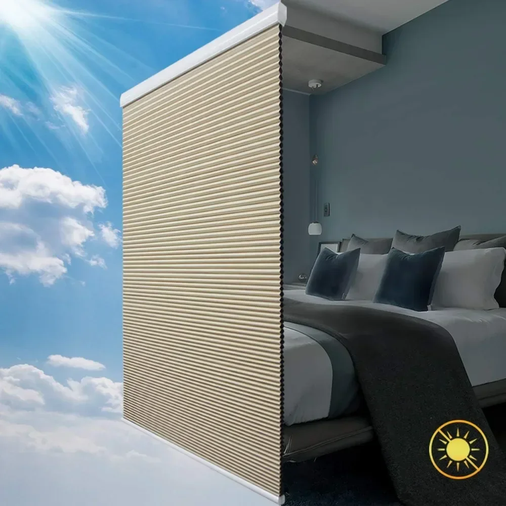 

For Cordless Cellular Shades Blackout Honeycomb Blinds Fabric Window Shades 35" W x 64" H, Ivory Beige(Blackout)