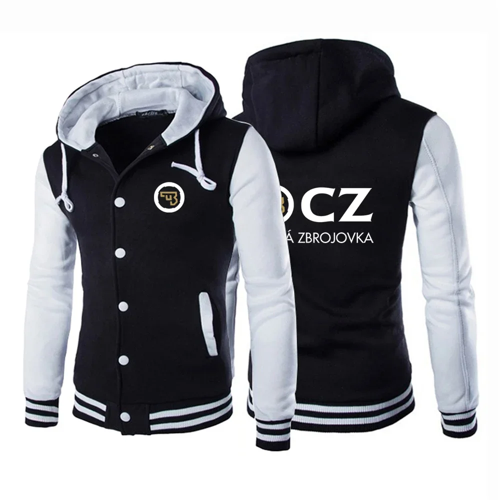 

2024 New Autumn CZ Ceska Zbrojovka Czech Firearms Logo Print Unisex Solid Color Splicing Sleeve Hooded Baseball Uniform Hoodies