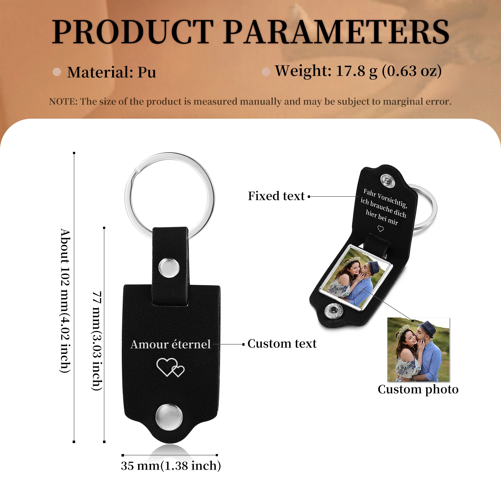 Custom Photo Leather Keychains for Women Men Stainless Steel Personalized Keyring Fathers Mothers Day Gifts