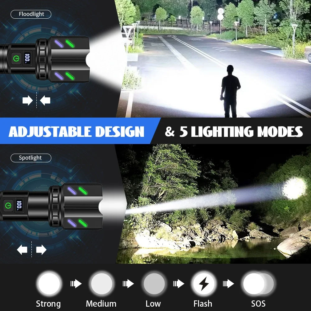 Super Powerful Flashlights Concentrating Ignition Flashlight Lighter Rechargeable Zoom 3000M Torch for Outdoor Camping Emergency