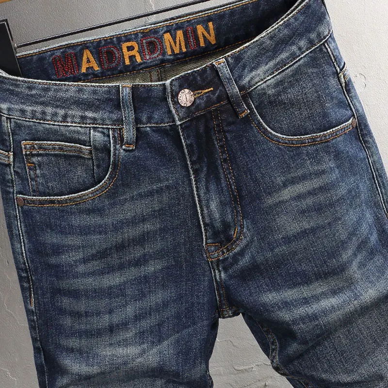 Fashion Designer Men Jeans High Quality Retro Washed Blue Stretch Elastic Slim Fit Vintage Jeans Men Trousers Casual Denim Pants
