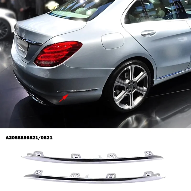 Rear Bumper Lip Spoiler Chrome Trim for Mercedes Benz C-Class W205 C180 C200 C250 C63AMG A2058850521 A2058850621