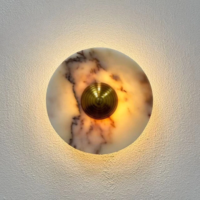 Nordic Minimalist Smoke Pink Natural Marble Wall Lamp Designer Sconce for Hotel Villa Living Room
