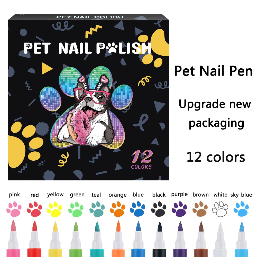 Dog Nail Polish Pen, 12 Colors Pet Nail Polish to Create Beautiful Nails with Girl Pets Dog Grooming, Quick Dry & Easy to Use