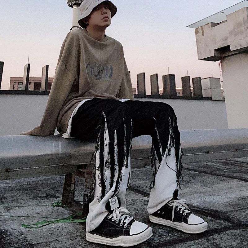 

Hip-hop Black Trousers Loose Large Size High Street Fashion Brand Men and Women Floor-length Straight Jeans